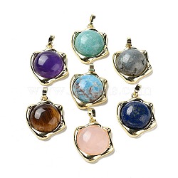 Natural Mixed Stone Pendants, Rack Plating Golden Plated Brass Nuggets Charms, Cadmium Free & Lead Free, 23.5x19x6.5mm, Hole: 2.5x5.5mm(G-G069-01G)