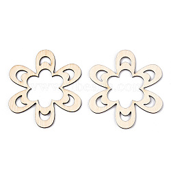 Unfinished Natural Poplar Wood Big Pendants, Laser Cut Wood Shapes, Flower Charm, Antique White, 80x72x2.5mm, Hole: 11mm(WOOD-TAC0012-10)