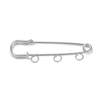 Iron Brooch Findings, 3-Holes Kilt Pins for Lapel Pins Makings, Platinum, 50x17x5mm, Hole: 3.5mm