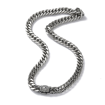 304 Stainless Steel Cuban Link Chain Necklaces with Skull Clasps, Stainless Steel Color, 24.02 inch(61cm)