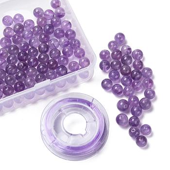 100Pcs 8mm Natural Amethyst Round Beads, with 10m Elastic Crystal Thread, for DIY Stretch Bracelets Making Kits, 8mm, Hole: 1mm