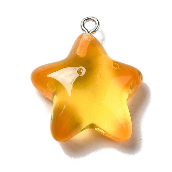 Marine Series Transparent Resin Pendants, Starfish Charm, with Platinum Plated Iron Findings, Gold, 26x22x9mm, Hole: 2mm