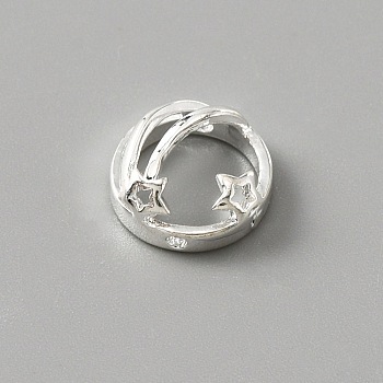 Brass Bead Frame, Round Ring with Star, Platinum, 10x6mm, Hole: 1mm