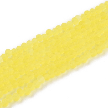 Transparent Glass Beads Strands, Faceted, Frosted, Rondelle, Yellow, 2.3~2.7x2mm, Hole: 0.4mm, about 150~155pcs/strand, 32~33cm