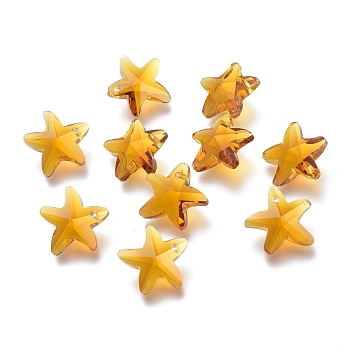 Faceted Glass Charms, Starfish, Gold, 14x15x7mm, Hole: 1.4mm