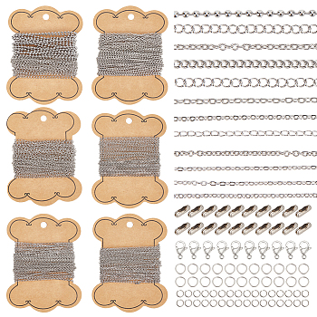 DIY Chain Jewelry Set Making Kit, Including 304 Stainless Steel Cable & Curb & Ball Chains & Jump Rings & Lobster Claw Clasps, Stainless Steel Color, Chains: 36M/bag