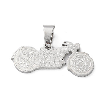 201 Stainless Steel Pendants, Laser Cut, Motorbike Charm, Stainless Steel Color, 13x29.5x1.5mm, Hole: 7X5mm