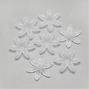 6-Petal Transparent Acrylic Bead Caps, Frosted, Clear, 34.5x30.5x6.5mm, Hole: 1.5mm, about 380pcs/500g