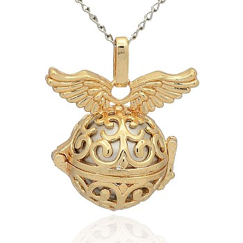 Golden Tone Brass Hollow Round Cage Pendants, with No Hole Spray Painted Brass Round Beads, Silver, 31x30x21mm, Hole: 3x8mm
