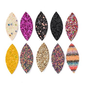 PU Leather Big Pendants, with Sequins, Horse Eye, Mixed Color, 59.5x25x2mm, Hole: 1.5mm