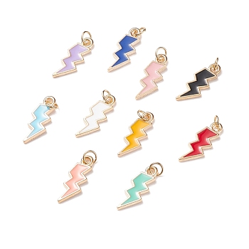 Alloy Enamel Pendants, with 304 Stainless Steel Jump Ring, Golden, Lightning Bolt, Mixed Color, 20x7.5x1.5mm, Hole: 3.6mm