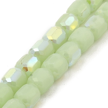 Frosted Imitation Jade Glass Beads Strands, AB Color Plated, Faceted, Column, Light Green, 8.5x8mm, Hole: 1.5mm, about 68pcs/strand, 22.64''(57.5cm)