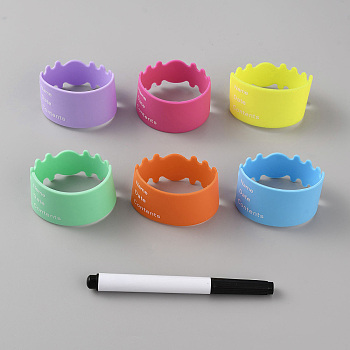 Silicone Nonslip Heat Resistant Reusable Cup Sleeve for Baby Bottle, Blank Index Name/Date/Content Mug Cup Sleeve, with Marker Pen, Round, Mixed Color, Cup Sleeve: 53x24~35mm, Inner Diameter: 50mm, 1pc/color, 6 colors, 6pcs, Marker Pen: 125x12mm, 1pc