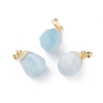Natural Aquamarine Pendants, with Brass Bails, Faceted, Teardrop, Golden, 19~21x12~14x11~15mm, Hole: 5x3mm