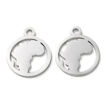 304 Stainless Steel Charms, Manual Polishing, Africa Map, Stainless Steel Color, 14.5x12x1mm, Hole: 1.6mm