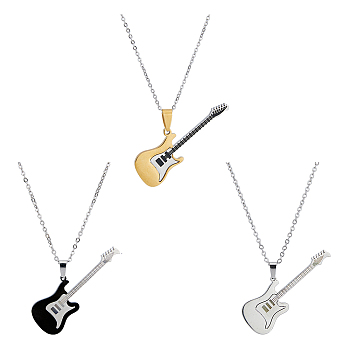 FIBLOOM 3Pcs 3 Colors Stainless Steel Guitar Pendant Necklaces Set for Women Men, Mixed Color, 15.55 inch(39.5cm), 1Pc/color