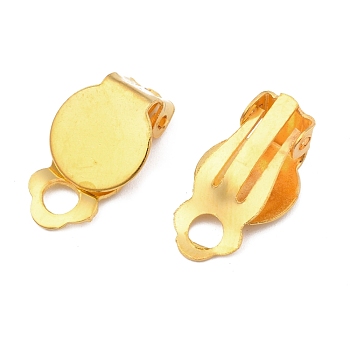 Iron Clip-on Earring Settings, with Round Flat Pad, Flat Round, Golden, Tray: 10mm, 18x7mm, Hole: 3mm