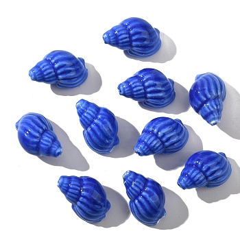 10Pcs Handmade Printed Porcelain Beads, Conch Shape, Medium Blue, 20~21x13~14x11.5~12mm, Hole: 1.4mm