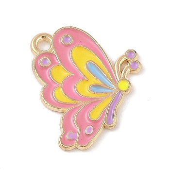 Alloy Enamel Pendants, Light Gold, Butterfly Charm, Pink, 20x16x1.5mm, Hole: 1.6mm