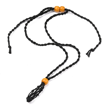 Adjustable Braided Waxed Cord Macrame Pouch Necklace Making, Interchangeable Stone, with Wood Beads , Black, 30.31~36.22 inch(770~920mm)