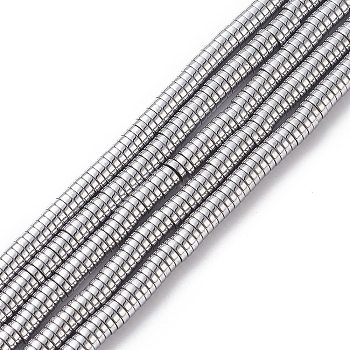 Electroplate Non-magnetic Synthetic Hematite Beads Strands, Heishi Beads, Flat Round/Disc, Grade A, Platinum Plated, 4x1mm, Hole: 1mm, about 350~357pcs/strand, 15.5 inch
