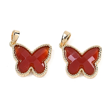 Brass Pendants, with Carnelian, Butterfly, Real 18K Gold Plated, 14x17x5mm, Hole: 4x2mm