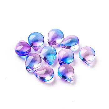 Transparent Glass Beads, Dyed & Heated, Teardrop, Colorful, 12x9x6mm, Hole: 1mm