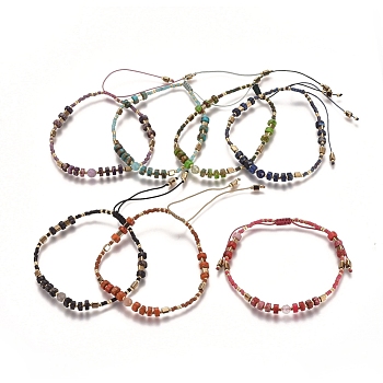 Adjustable Natural Gemstone Braided Bead Bracelets, with Regalite & Hematite Beads, Seed Beads and Nylon Cord, 1-3/4 inch~3 inch(4.5~7.7cm)