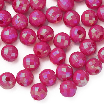 Opaque Acrylic Beads, AB Color Plated, Faceted, Round, Medium Violet Red, 6x5.5mm, Hole: 1.5mm, about 4800pcs/500g