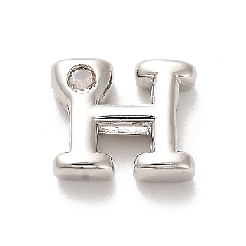 Rack Plating Brass Cubic Zirconia Beads, Long-Lasting Plated, Lead Free & Cadmium Free, Alphabet, Letter H, 12x14x5mm, Hole: 2.7mm