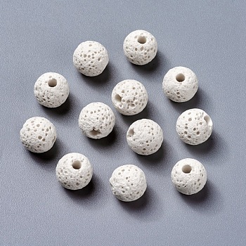 Unwaxed Natural Lava Rock Beads, for Perfume Essential Oil Beads, Aromatherapy Beads, Dyed, Round, White, 8.5mm, Hole: 1.5~2mm