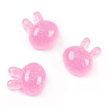 Transparent Epoxy Resin Bunny Decoden Cabochons, Glitter Rabbit, Hot Pink, 19x16x10mm