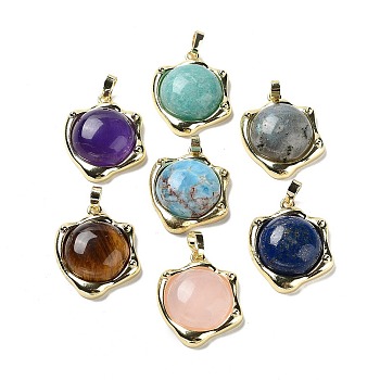 Natural Mixed Stone Pendants, Rack Plating Golden Plated Brass Nuggets Charms, Cadmium Free & Lead Free, 23.5x19x6.5mm, Hole: 2.5x5.5mm