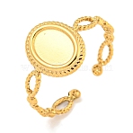 Ion Plating(IP) 304 Stainless Steel Ovsl Cuff Ring Components, Pad Ring Setting, Real 18K Gold Plated, Tray: 8x6mm, Adjustable(X-RJEW-A043-05G)