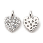 Brass & Cubic Zirconia Charms, Cadmium Free & Nickel Free & Lead Free, Heart Charm, Real Platinum Plated, 7x5x2.5mm, Hole: 1.2mm(KK-G468-32P)