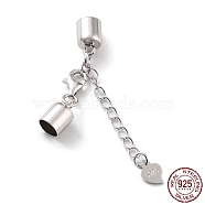 Rhodium Plated 925 Sterling Silver Curb Chain Extender, End Chains with Lobster Claw Clasps and Cord Ends, Heart Chain Tabs, with S925 Stamp, Platinum, 23mm(STER-G039-04D-P)