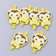 Handmade Japanese Seed Beads Links, with Nylon Wire, Loom Pattern, Sugar Skull, For Mexico Holiday Day of the Dead, Yellow, 33x22x1.8mm, Hole: 1~1.6mm(SEED-S025-27D)