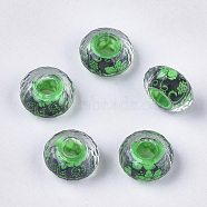 Resin European Beads, Large Hole Beads, Faceted, Rondelle, Flower Pattern, Lime Green, 14x8mm, Hole: 4.5~5mm(RPDL-S013-14A)