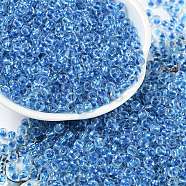 Transparent Inside Colours Glass Seed Beads, Round Hole, Round, Dodger Blue, 4x3mm, Hole: 1.4mm, about 6428pcs/pound(SEED-A032-04D)