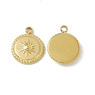 Vacuum Plating 201 Stainless Steel Pendants, Flat Round with Sun Pattern Charm, Real 18K Gold Plated, 12.5x10x2mm, Hole: 1.5mm(STAS-J401-VC599)