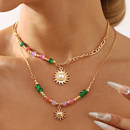 Sun Alloy Plastic Pearl Pendant Necklaces for Women, Glass Beads Necklaces, Golden, 14.96 inch(38cm)(NJEW-U013-11G)