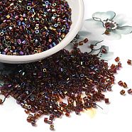 Electroplate Glass Seed Beads, Iris, Hexagon(Two Cut), Rainbow Plated, 2x1.5mm, Hole: 0.9mm(SEED-S042-23B-01)
