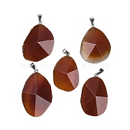 Natural Carnelian Pendants, with Iron Snap on Bails, Faceted, Nuggets, 34.5~50x23.5~31x10.5~13mm, Hole: 7.8x3mm(G-C140-06F)