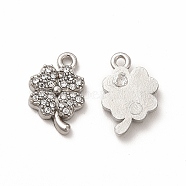 316 Surgical Stainless Steel with Crystal Rhinestone Charms, Clover, Stainless Steel Color, 12x8x2mm, Hole: 1mm(STAS-G305-07P)
