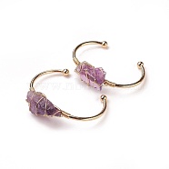 Long-Lasting Plated Brass Cuff Bangles, with Natural Amethyst, Nuggets, Golden, 1-3/8 inchx2-3/8 inch(3.8x6cm), 2.8mm(X-BJEW-F394-A03)