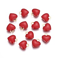Brass Charms, with Enamel, Enamelled Sequins, Long-Lasting Plated, Nickel Free, Real 18K Gold Plated, Heart, Red, 10x9x2mm, Hole: 1.6mm(KK-F782-11G-01-NF)
