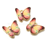 Alloy Enamel Pendants, Golden, Butterfly Charm, Champagne Yellow, 17.5x18.5x1mm, Hole: 1.6mm(FIND-G078-35G-02)