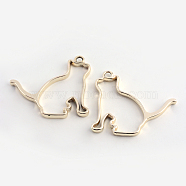 Rack Plating Alloy Kitten Open Back Bezel Pendants, Cat Shape, For DIY UV Resin, Epoxy Resin, Pressed Flower Jewelry, Hollow, Cadmium Free & Nickel Free & Lead Free, Golden, 35x40.5x3.5mm, Hole: 3mm(X-PALLOY-S047-42E-FF)