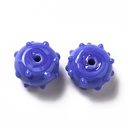 Handmade Bumpy Lampwork Beads, Round, Blue, 12x13x8mm, Hole: 1.6mm(LAMP-E023-06B)