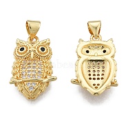 Brass Micro Pave Clear Cubic Zirconia Pendants, Owl, Real 18K Gold Plated, 21x13x4mm, Hole: 3.5x4mm(KK-G431-12G)